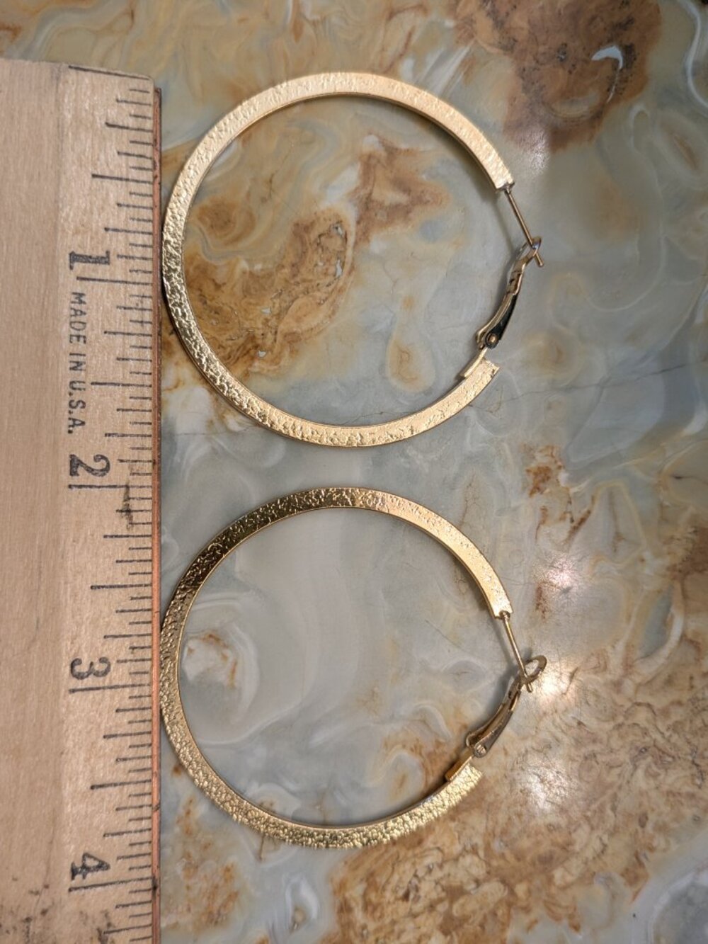 Gold loop earrings almost 2 inches metal